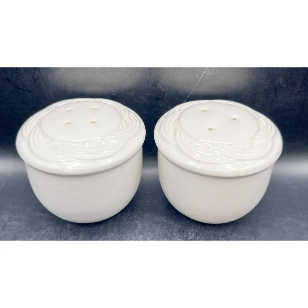 White Ceramic Salt & Pepper Shakers Braided Weave Set 2.75